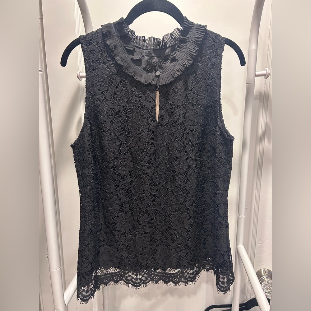 NWT J. Crew Black Lace Ruffle Neck Blouse
